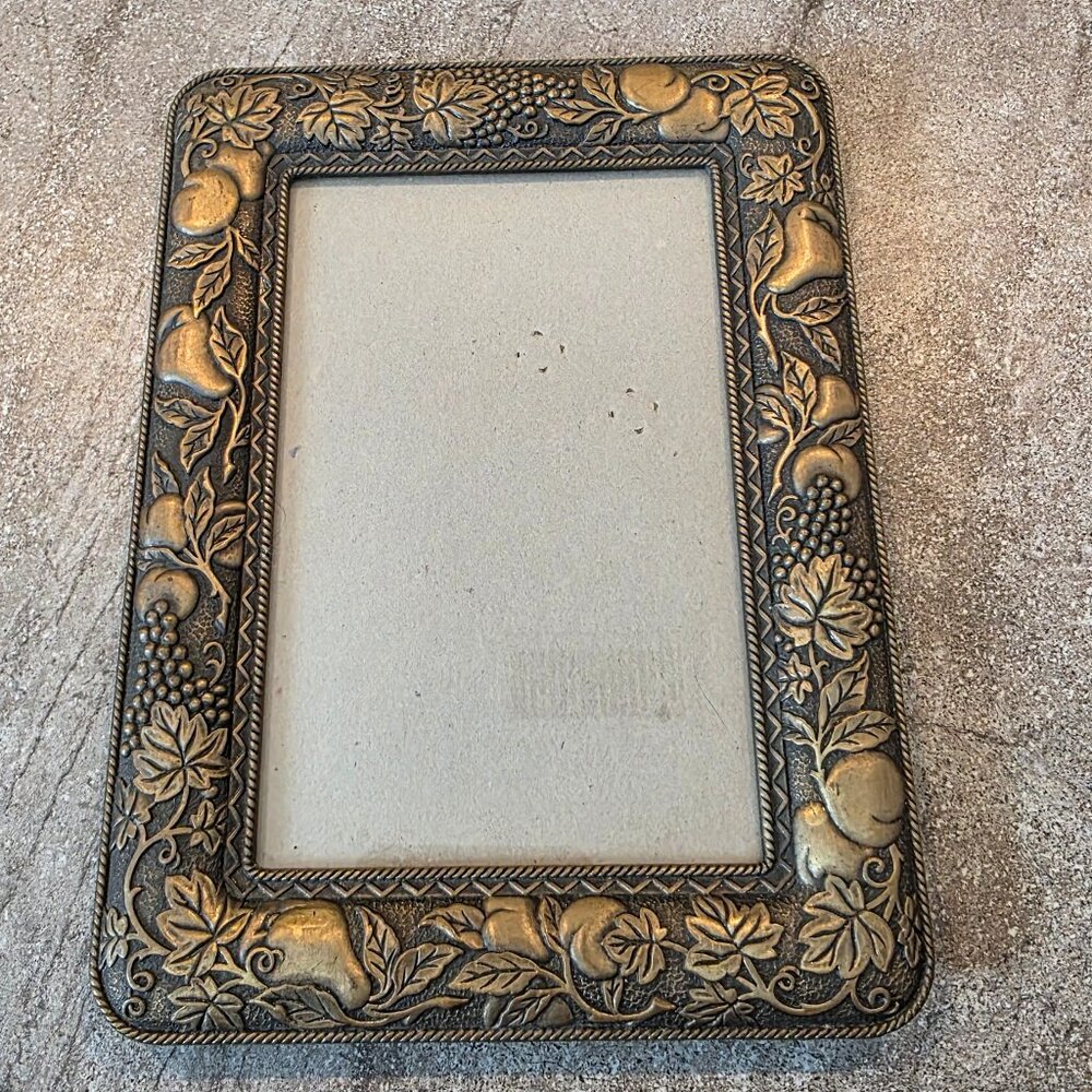 Vintage Hallmark Embossed Brass Picture Frame 7" X 9" fruit